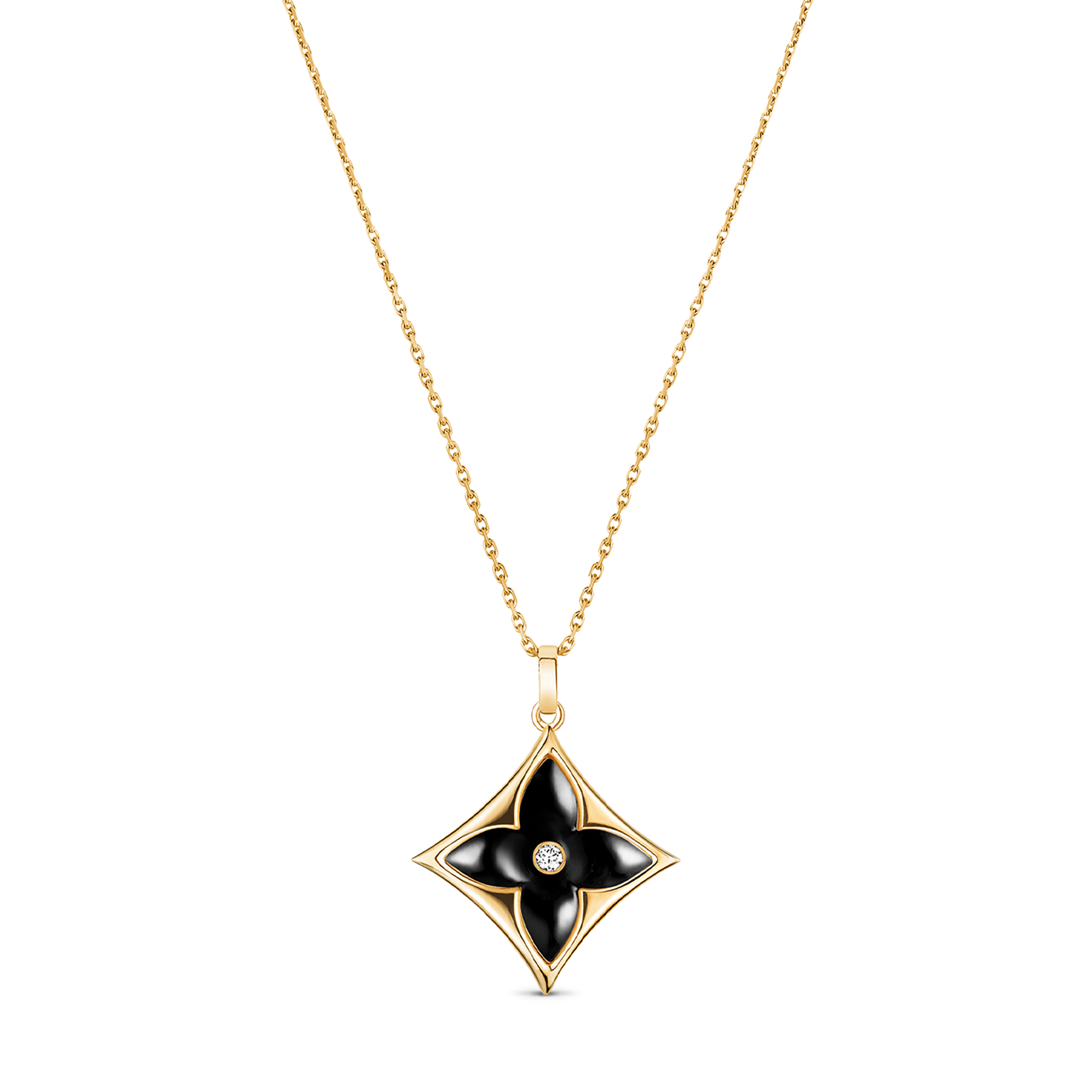 Color Blossom Bb Star Pendant, Yellow Gold, Onyx And Diamond